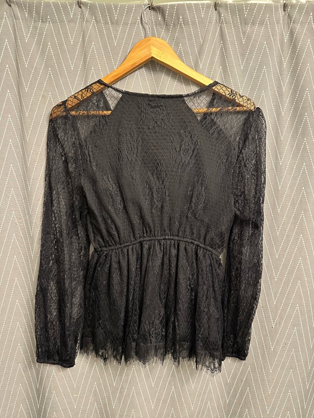 Zara Black Lace Long-Sleeve Peplum Blouse
